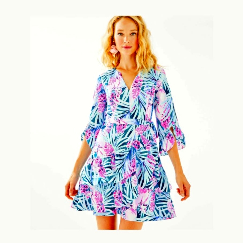 EEEUC LILLY PULITZER LAEDA WRAP DRESS TWEET HEARTS